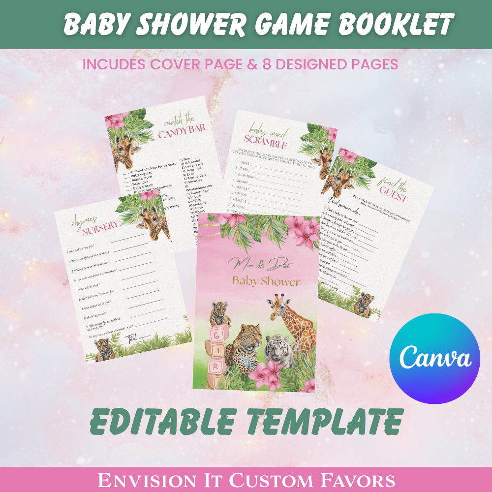 Pink Safari Baby Shower Booklet (DIGITAL FILE)